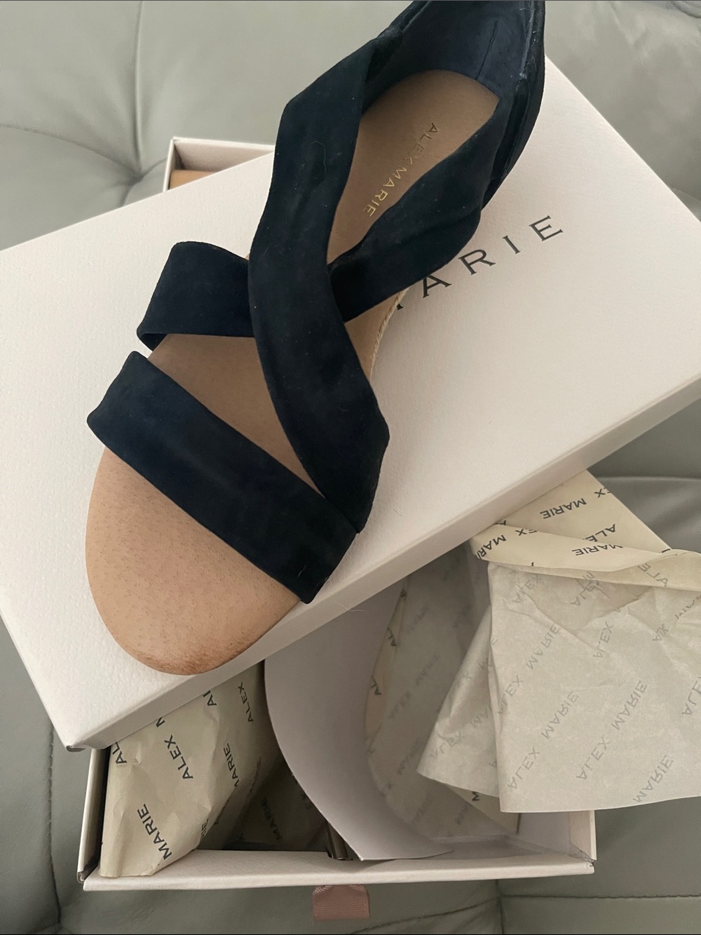 Alex Marie Navy Crisscross Suede Sandal NIB Sz 6